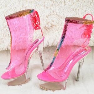 Golden Bulls Clear Pink Heels With Rhinestone s Trim